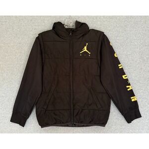 Nike Air Jordan Puffer Jacket Youth Boys Medium Black Therma Fit Hooded Full Zip